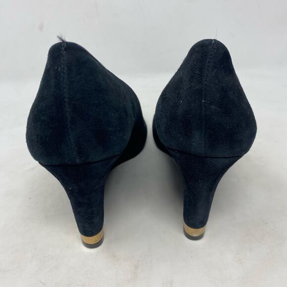 Tory Burch Black Suede Wedges With Gold Logo Heel Womens Size 8 - Picture 5 of 8